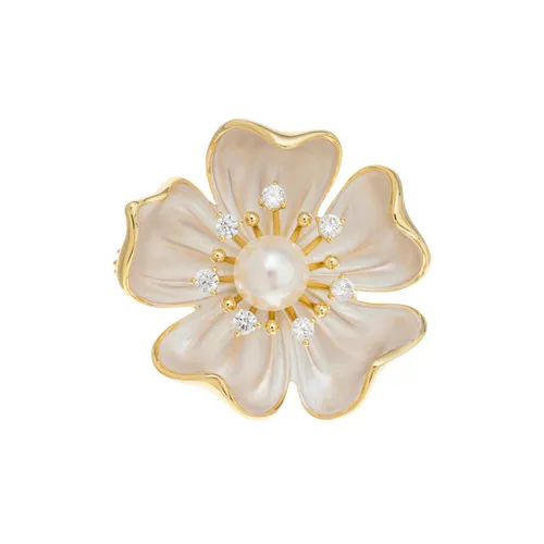 Cài Áo Nữ Meri Pearl Petal Graceful Flower BR115 Màu Trắng Vàng