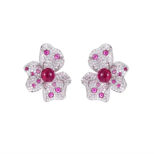 Khuyên Tai Nữ Kya Jewel Gentle Bloom KSE6-Đ Màu Đỏ Bạc