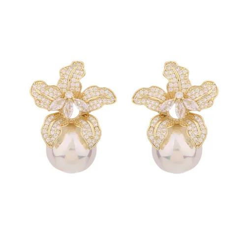 Khuyên Tai Nữ Jessica Pearl Pearl Orchid JE24-V Màu Vàng Gold