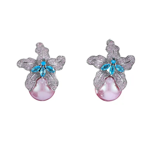 Khuyên Tai Nữ Jessica Pearl Pearl Orchid JE24-H Màu Hồng Xanh