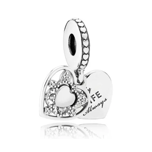 Hạt Vòng Charm Pandora My Wife Always Heart Dangle Charms 792099CZ Màu Bạc