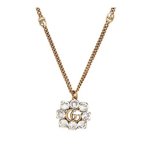 Dây Chuyền Nữ Gucci Crystal Double G Necklace 645675 J1D50 8062 Màu Vàng/ Trắng