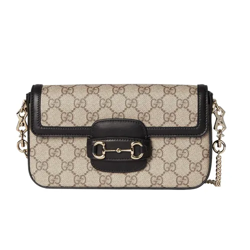 Túi Đeo Chéo Nữ Gucci Horsebit 1955 Soft Small Shoulder Bag 752002 FAD6L 9741 Màu Be/Đen
