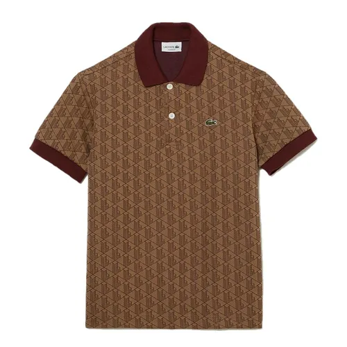 Áo Polo Nam Lacoste Classic Fit Monogram Print Contrast Collar Polo Shirt DH0073 MKJ Màu Nâu Đậm Size 5