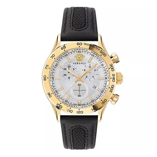 Đồng Hồ Nam Versace Hellenyium Chrono Leather 44mm Màu Đen - Vàng
