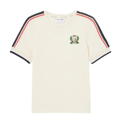 Áo Thun Nữ Lacoste Made In France Textured Piqué T-Shirt TF9630-XFJ Màu Be Size 34