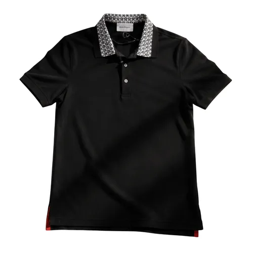 Áo Polo Nam Salvatore Ferragamo Black Check-Collar CP73126 Màu Đen Size XS