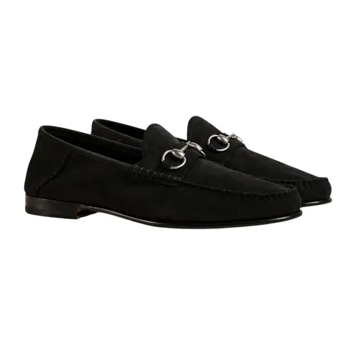 Giày Lười Nam Gucci Black Suede Loafer With Silver Buckle 831269 AAEQY 1000 Màu Đen Size 40.5