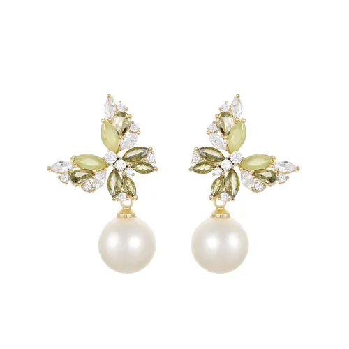Khuyên Tai Nữ Kya Jessica Pearl  Dew Butterfly JE22 Màu Vàng/Trắng