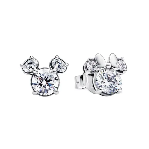 Khuyên Tai Nữ Pandora Disney Mickey Mouse & Minnie Mouse Sparkling Stud Earrings 293219C01 Màu Bạc Trắng