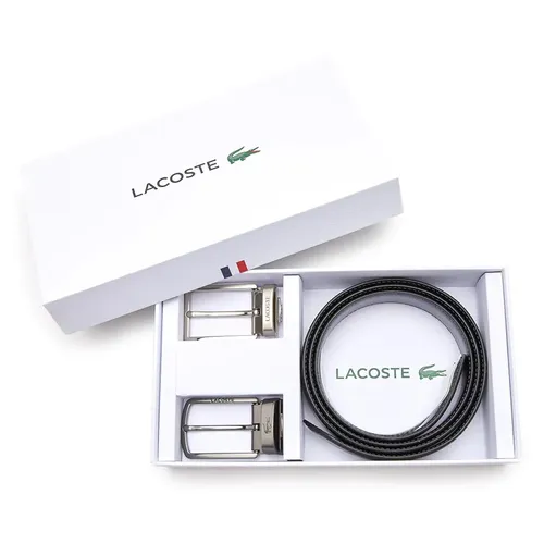 Set Thắt Lưng Nam Lacoste Two Pin Buckle Belt Gift Black RC4050 672 Màu Đen