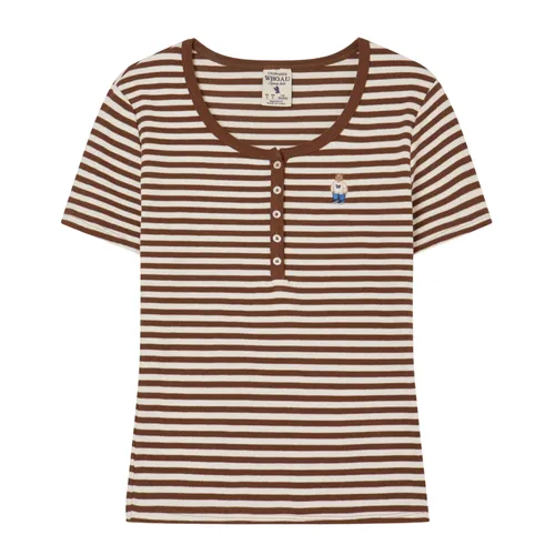 Áo Thun Nữ WHOAU Steve Ribbed Henry Neck T-shirt WHRAG2452F-85Brown Màu Nâu