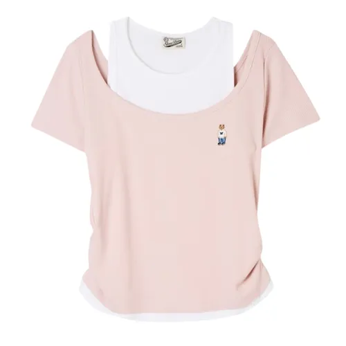 Áo Thun Nữ WHOAU Steve Layered Shorts Sleeve T-shirt WHRAG3754F - PK Màu Hồng