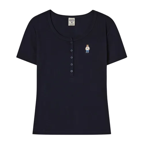 Áo Thun Nữ WHOAU Steve Ribbed Henry Neck T-shirt WHRAG2452F-59NAVY Màu Xanh Navy