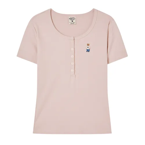 Áo Thun Nữ WHOAU Steve Ribbed Henry Neck T-shirt WHRAG2452F-25PINK Màu Hồng