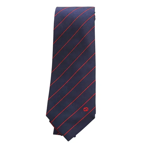 Cà Vạt Nam Gucci Navy & Red GG Logo Stripe Slim Tie 547302 4E002 4074 Màu Xanh Navy