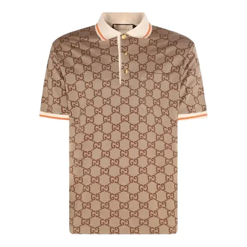 Áo Polo Nam Gucci Beige With GG Logo Printed 742384 XJFGU 2270 Màu Nâu Be Size S