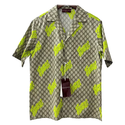 Áo Sơ Mi Nam Gucci Shirt With Multiple Letters 794907 ZATLJ 2017 Màu Xám Xanh Lá Size 44