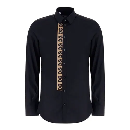 Áo Sơ Mi Nam Dolce & Gabbana D&G Black Shirt With Vertical Martini Lettering G5EJ1T GH450 Màu Đen Size 39