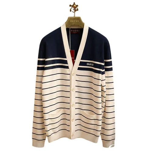 Áo Cardigan Nam Gucci  814877 XKEJ9 9214 Màu Trắng Sọc Xanh Đen Size S