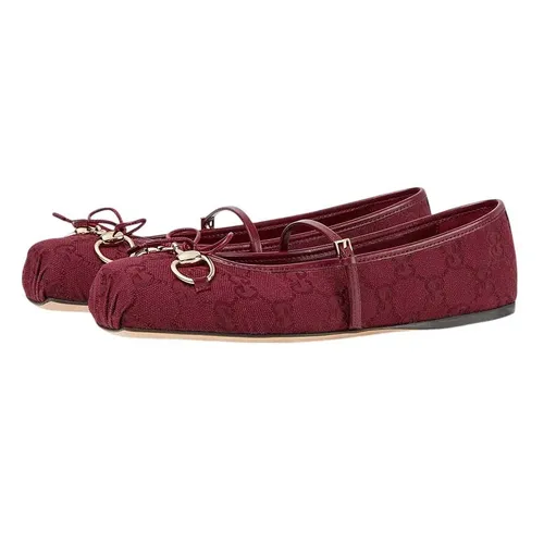 Giày Búp Bê Nữ Gucci Horsebit Ballet Flat Red Oginal GG Canvas 821220 FAD8F 8546 Màu Đỏ Size 38
