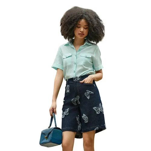 Quần Short Jean Nữ F2 Fashion & Freedom Into The Wood QS94-JHT-S-0624 Màu Xanh Họa Tiết Size S