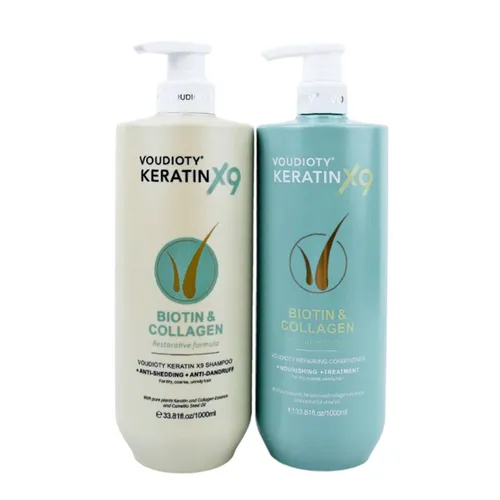 Combo Dầu Gội&nbsp;+ Dầu Xả Phục Hồi, Giảm Gãy Rụng Tóc Voudioty Keratin X9 Biotin & Collagen (2 x 1000ml)