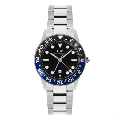 Đồng Hồ Nam Daniel Wellington Iconic GMT Link Black Blue Ceramic Bezel Silver DW00100921 Màu Xanh Bạc