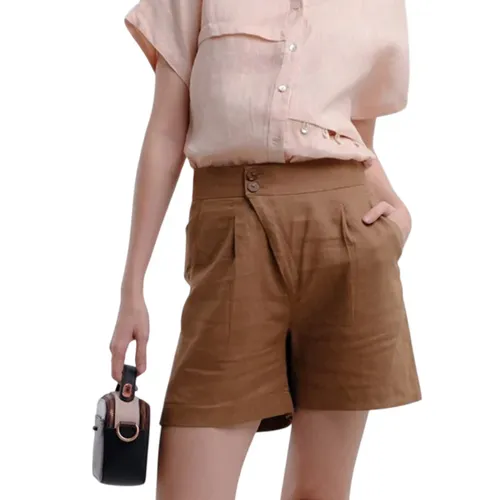 Quần Short Nữ F2 Fashion & Freedom Linen QS67-N-S-0422 Màu Nâu Size S