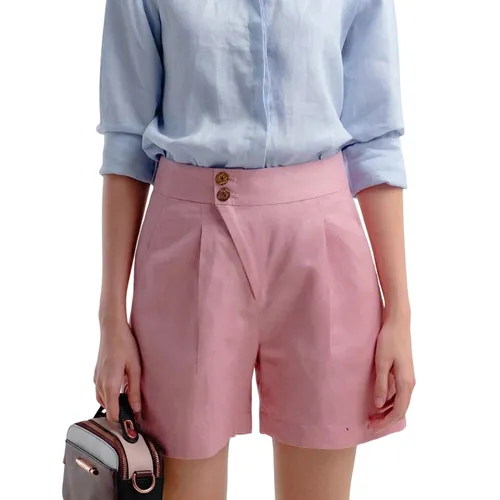 Quần Short Linen Nữ F2 Fashion & Freedom QS66-H-S-0422 Màu Hồng Size S