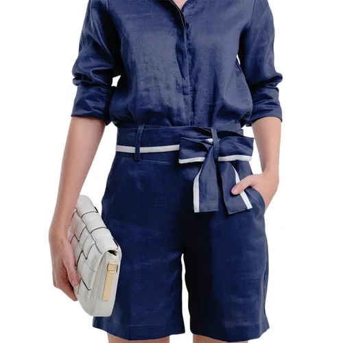 Quần Short Linen Nữ F2 Fashion & Freedom QS67-XD-S-0422 Màu Xanh Đen Size S