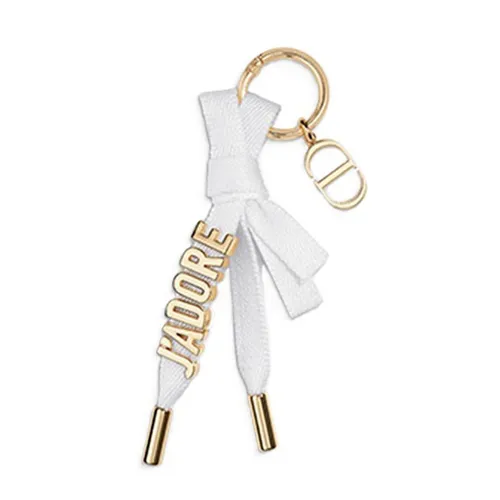 Móc Khóa Dior J’Adore Key Ring Gold Ribbon Keychain Màu Vàng/Trắng