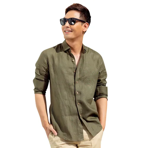 Áo Sơ Mi Linen Nam F2 Fashion & Freedom SMM131-RD-S-0619 Màu Xanh Rêu Size S