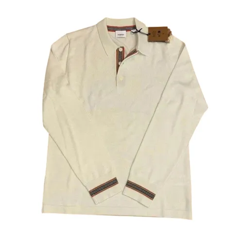 Áo Polo Nam Burberry Icon Stripe Polo-Neck Knit Màu Xanh Bơ Size S