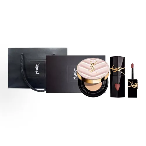 Set Trang Điểm Yves Saint Laurent YSL 3 Món (Son 610 Màu Cam Nude + Cushion Tone B10 + Túi Hộp Hãng)