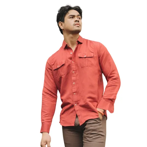 Áo Sơ Mi Nam F2 Fashion & Freedom Red Linen Men's Shirt SMM181-D-S-0619 Màu Đỏ Size S