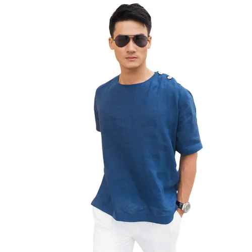 Áo Thun Nam F2 Fashion & Freedom Linen New Spirit SMMN014-XB-S-1221 Màu Xanh Bích Size S