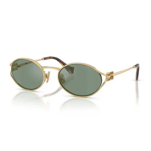 Kính Mát Nữ Miu Miu Sunglasses 0MU 52YS 5AK04M Gold Green Mirror Internal Silver Màu Xanh Vàng