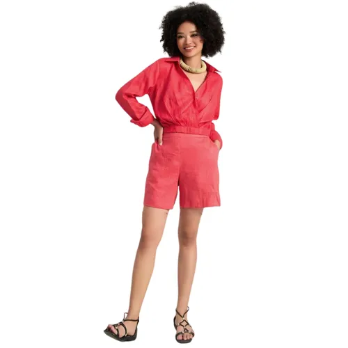 Quần Short Nữ F2 Fashion & Freedom Linen Free-Spirited QS88-DH-S-0723 Màu Đỏ Hồng Size S