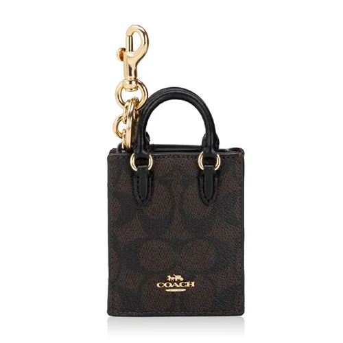 Túi Tote Nữ Coach Signature NS Mini Tote Charm Brown Black CX069 Màu Nâu Đen