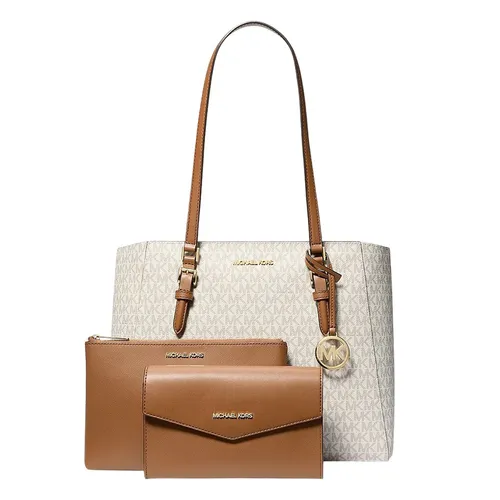 Set Túi Tote Michael Kors MK Charlotte Large 3-in-1 Signature Logo Bag 35F3GCFT9T Màu Trắng Nâu