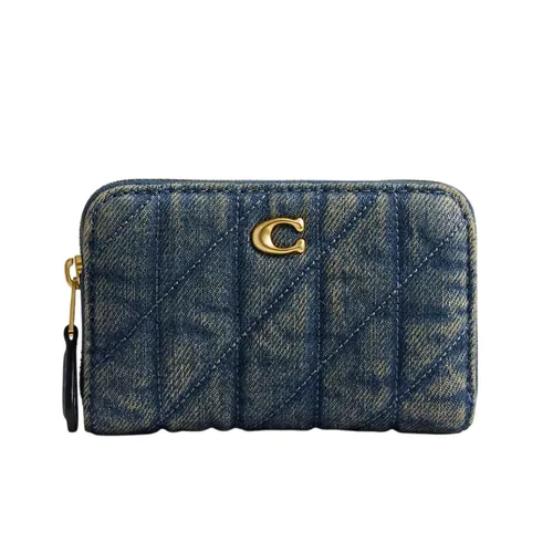 Ví Nữ Coach Essential Small Zip Around Card Case In Regenerative Cotton Denim With Quilting CCZ05 Màu Xanh