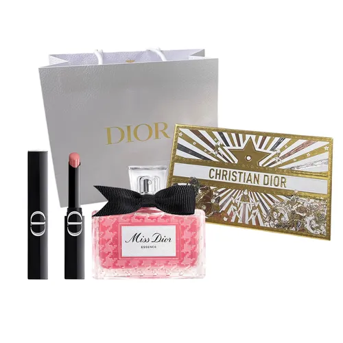 Set Dior 4 Món (Miss Dior Essence EDP 80ml + Son Rouge Dior On Stage Lipstick 120 Iconic Rose Màu Hồng Nude + Hộp + Túi  Giấy)