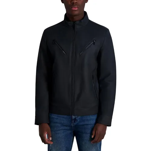Áo Khoác Da Nam Karl Lagerfeld Men's Faux Leather Pebble Jacket With Zipper Detailing F0202 Màu Đen Size M