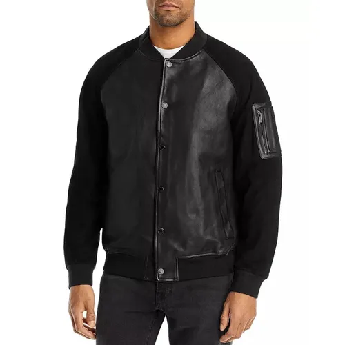 Áo Khoác Da Nam Karl Lagerfeld Men's Neil Snap Front Leather Jacket J5018 Black Màu Đen Size S