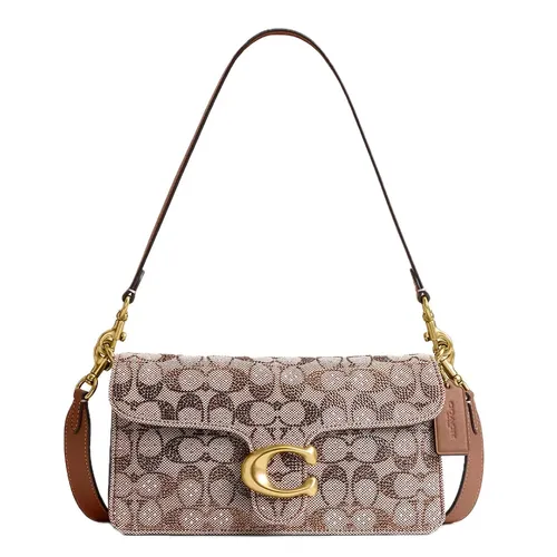 Túi Đeo Vai Nữ Coach Tabby Shoulder Bag 26 Crystal Signature Jacquard CDZ34 Màu Nâu/Xám