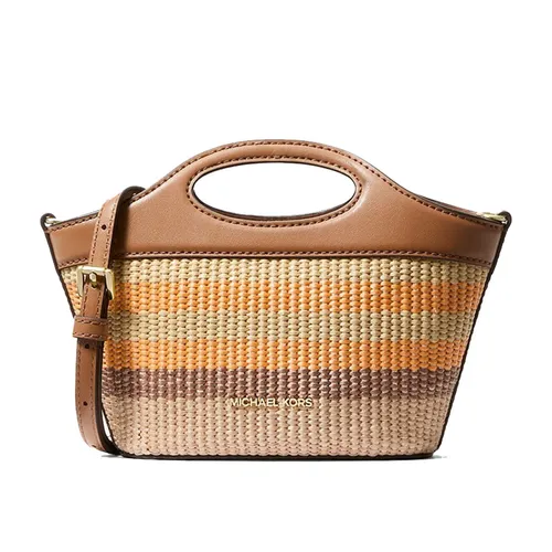 Túi Đeo Vai Nữ Michael Kors MK Tatum Small Striped Woven Crossbody Bag 35S6GTAC1W Radiant Orange Multi Màu Cam Nâu