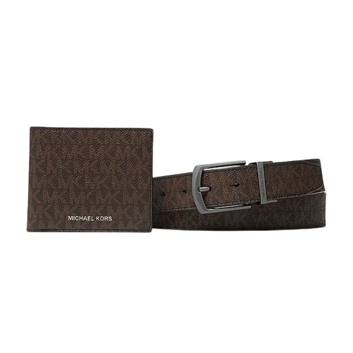 Ví Nam Michael Kors MK Signature Logo Billfold Wallet And Belt Gift Set Màu Nâu