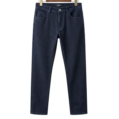 Quần Jean Nam Fendi Dark Blue Velvet Jeans With All-over Lettering FLP201 AGZU F0QG0 Màu Xanh Đậm Size 31