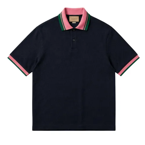 Áo Polo Nam Gucci Navy Check Polo With Pink Collar 768579 XJF4N 4140 Màu Xanh Navy Size XS
